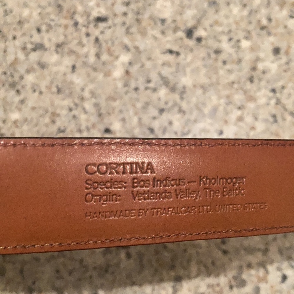 Trafalgar Mens Leather Belt Cortina Handmade Ltd. in the USA Vintage SZ 38 - Picture 3 of 11